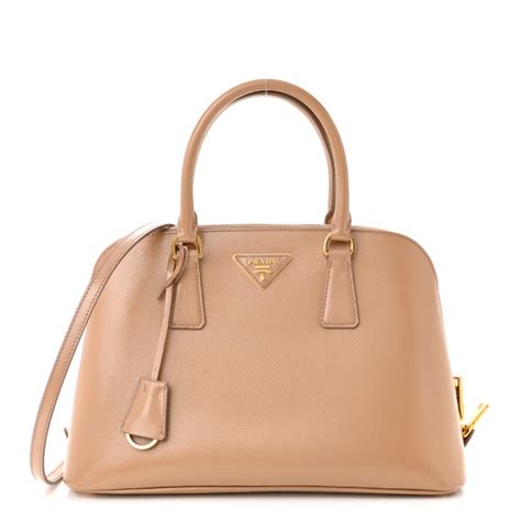 PRADA Saffiano Vernice Medium Promenade Tote Cammeo